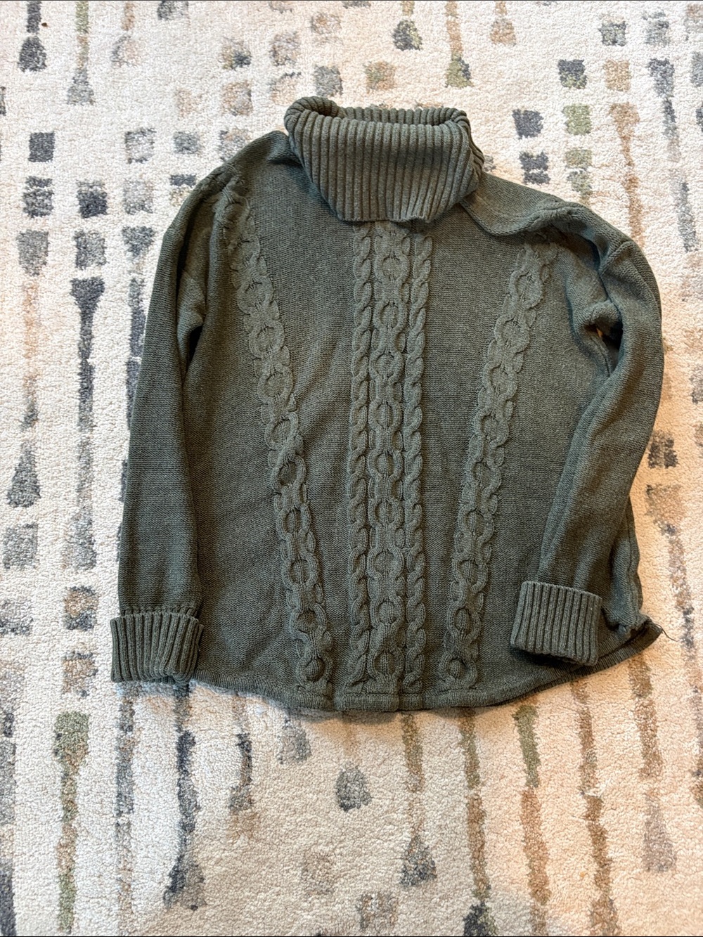 L.L. Bean Olive Cable-Knit Turtleneck Sweater